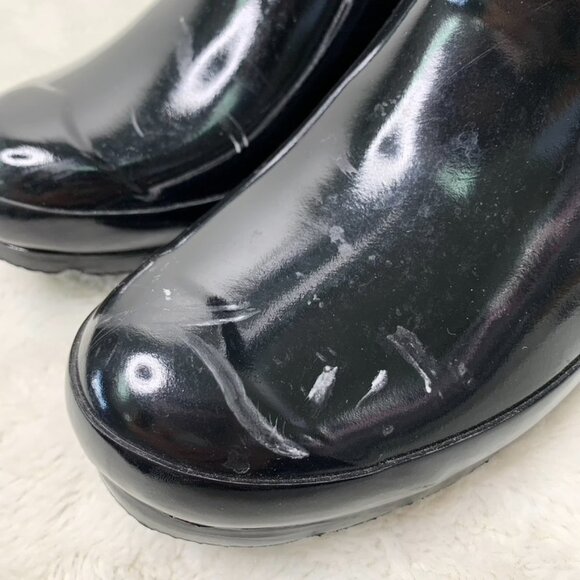 Hunter Kids Girl Boy Black Reflective Glossy Rubber Tall Rain Boots Size 5B / 6G - Picture 7 of 16